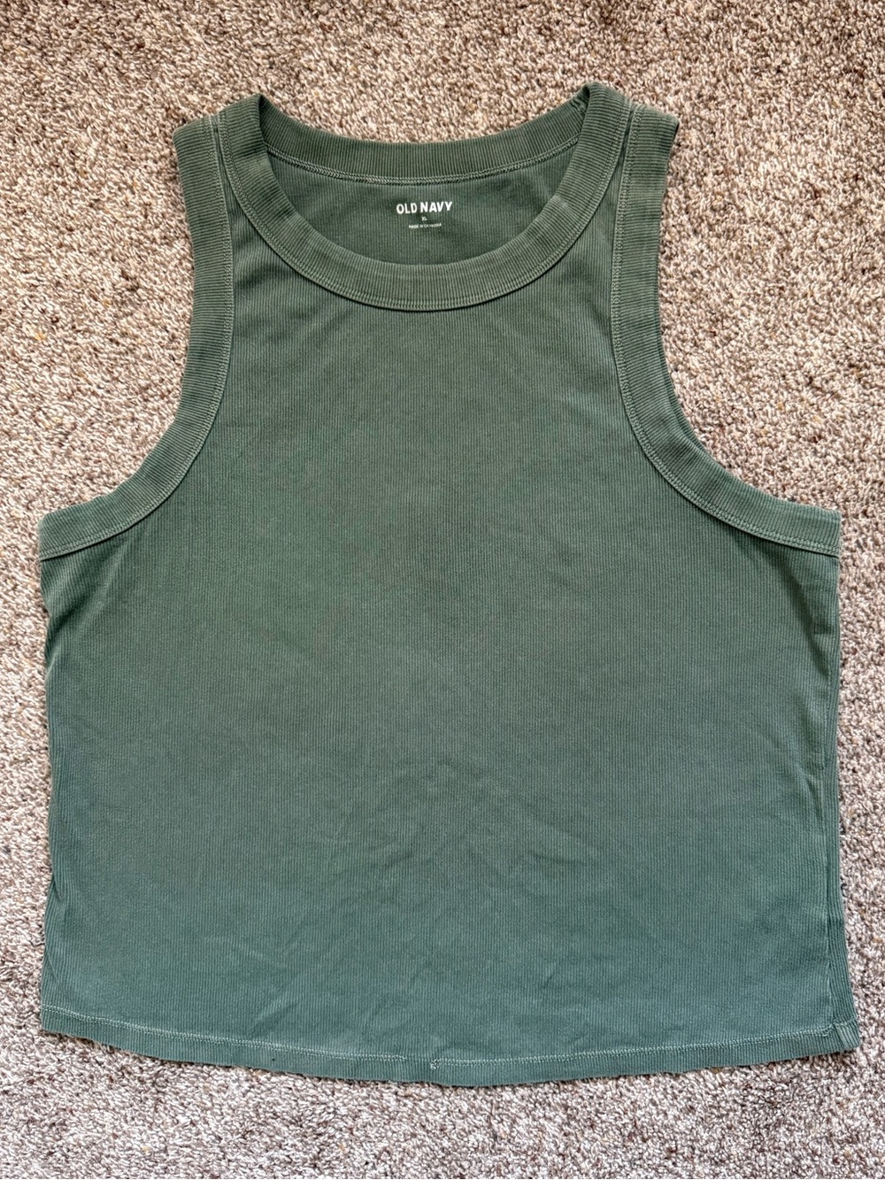 Old Navy Women's Dark Green Sleeveless Ribbed Crop Tank